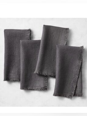 WILLIAM SONOMA Fringed Linen Napkins Set Of 4 charcoal Gray
